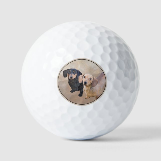Dackel (glatt) Gemälde - Originale Hundekunst Golfball (Vorderseite)
