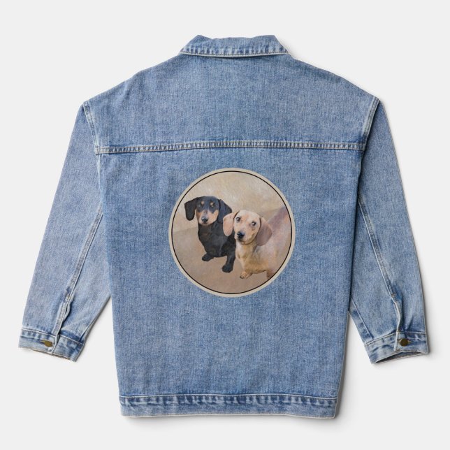 Dackel (glatt) Gemälde - Originale Hundekunst Jeansjacke (Rückseite)