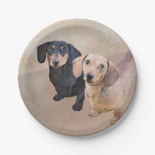Dackel (glatt) Gemälde - Originale Hundekunst Pappteller