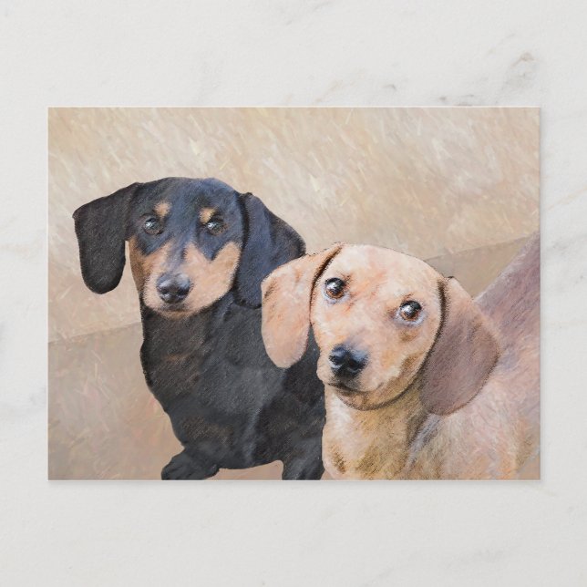 Dackel (glatt) Gemälde - Originale Hundekunst Postkarte (Vorderseite)