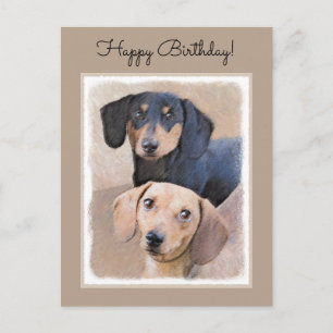 Dackel (glatt) Gemälde - Originale Hundekunst Postkarte