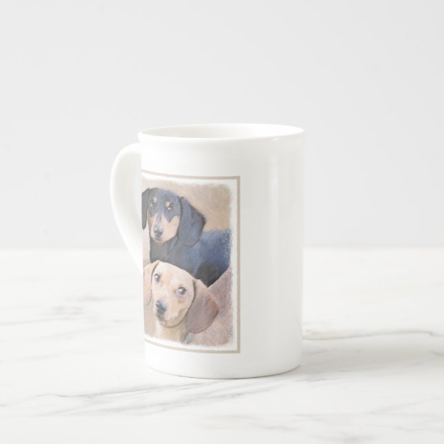 Dackel (glatt) Gemälde - Originale Hundekunst Prozellantasse (Vorderseite Links)
