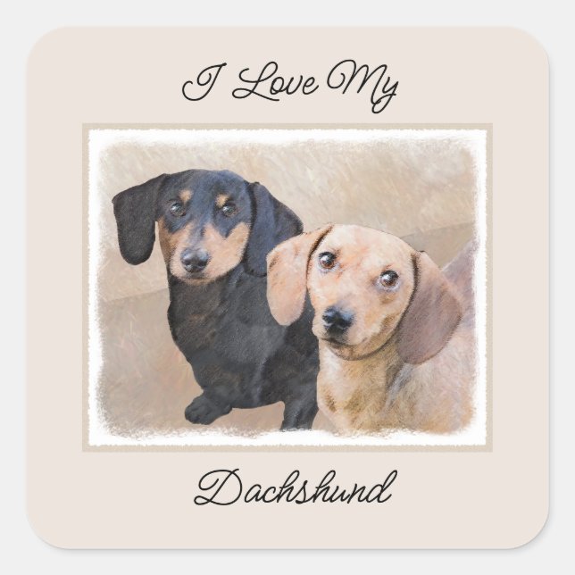 Dackel (glatt) Gemälde - Originale Hundekunst Quadratischer Aufkleber (Vorderseite)