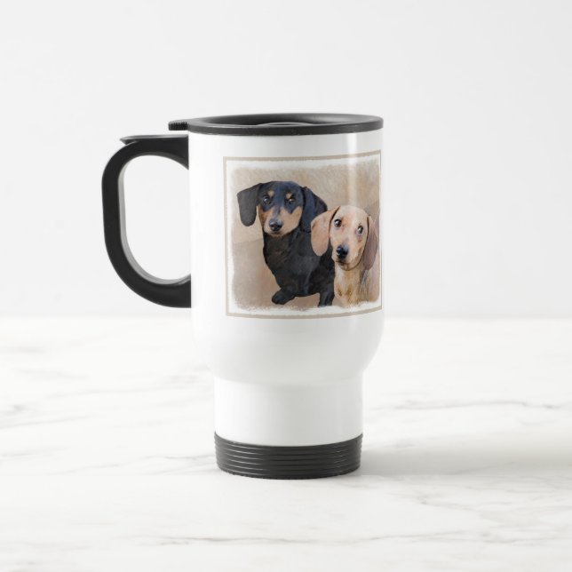 Dackel (glatt) Gemälde - Originale Hundekunst Reisebecher (Links)