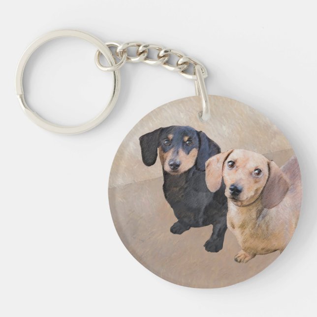 Dackel (glatt) Gemälde - Originale Hundekunst Schlüsselanhänger (Vorderseite)
