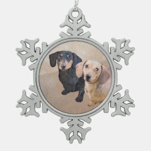 Dackel (glatt) Gemälde - Originale Hundekunst Schneeflocken Zinn-Ornament