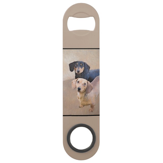 Dackel (glatt) Gemälde - Originale Hundekunst Speed Flaschenöffner (Rückseite)