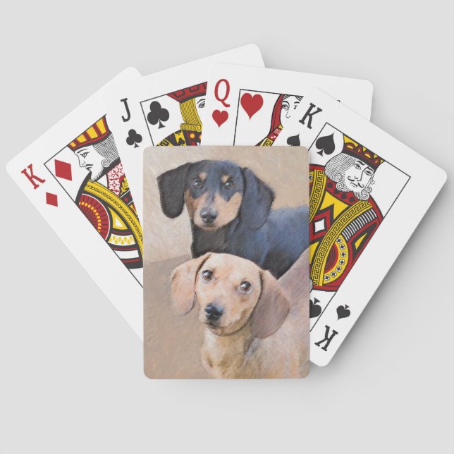 Dackel (glatt) Gemälde - Originale Hundekunst Spielkarten (Rückseite)