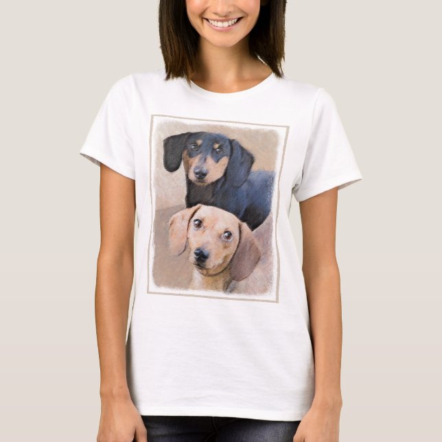 Dackel (glatt) Gemälde - Originale Hundekunst T-Shirt (Vorderseite)