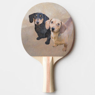 Dackel (glatt) Gemälde - Originale Hundekunst Tischtennis Schläger