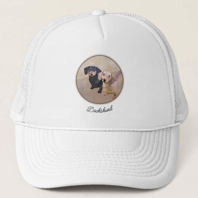 Dackel (glatt) Gemälde - Originale Hundekunst Truckerkappe (Vorderseite)