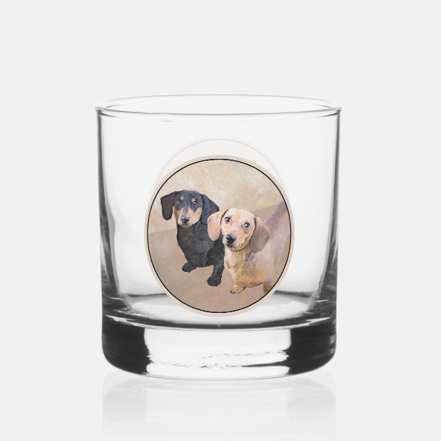 Dackel (glatt) Gemälde - Originale Hundekunst Whiskyglas (Vorderseite)
