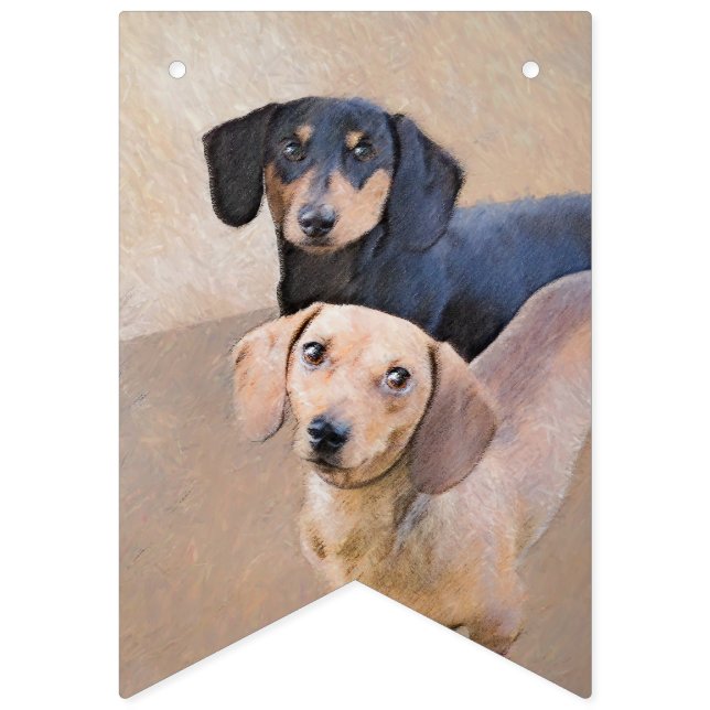Dackel (glatt) Gemälde - Originale Hundekunst Wimpelkette (Erste Fahne)