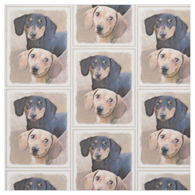 Dackel (glatte) Malerei - Original Hundekunst Stoff (Muster)