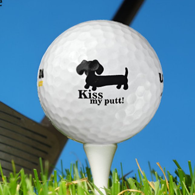 Dackel Golfer Kiss mein Putt Funny Golf Ball Gesch (Punny dachshund golf ball for wiener dog golfers - Kiss My Putt!)