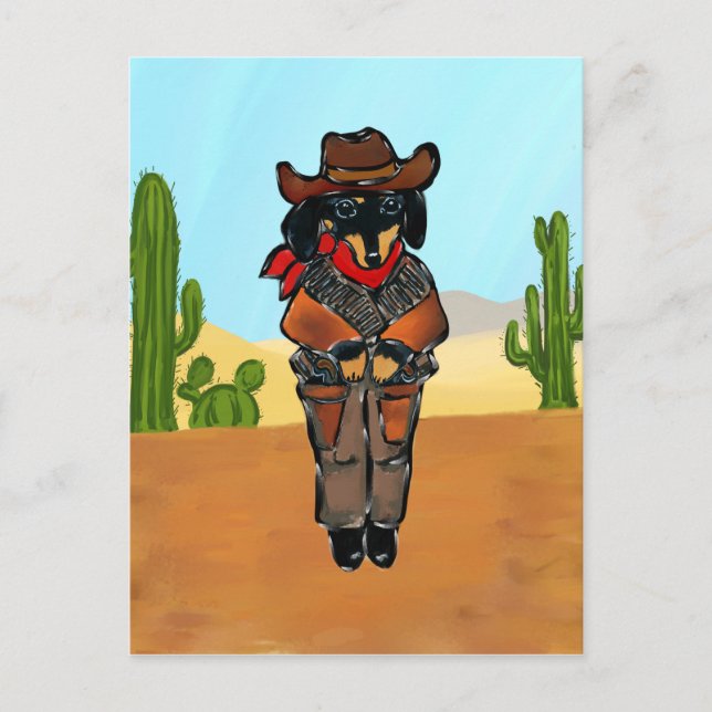Dackel Gunslinger Postkarte (Vorderseite)