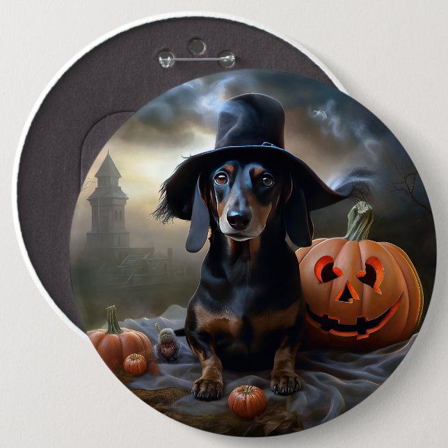 Dackel Halloween Beängstigend Button (Vorne & Hinten)