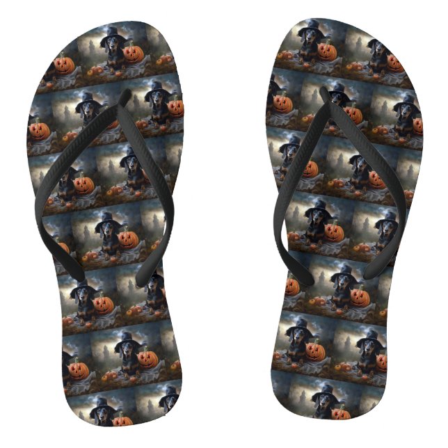 Dackel Halloween Beängstigend Flip Flops (Fußbett)