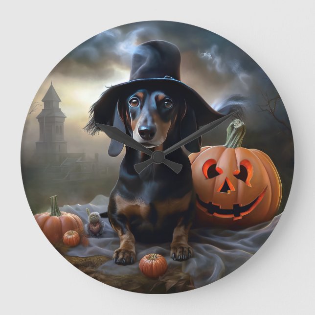 Dackel Halloween Beängstigend Große Wanduhr (Vorderseite)