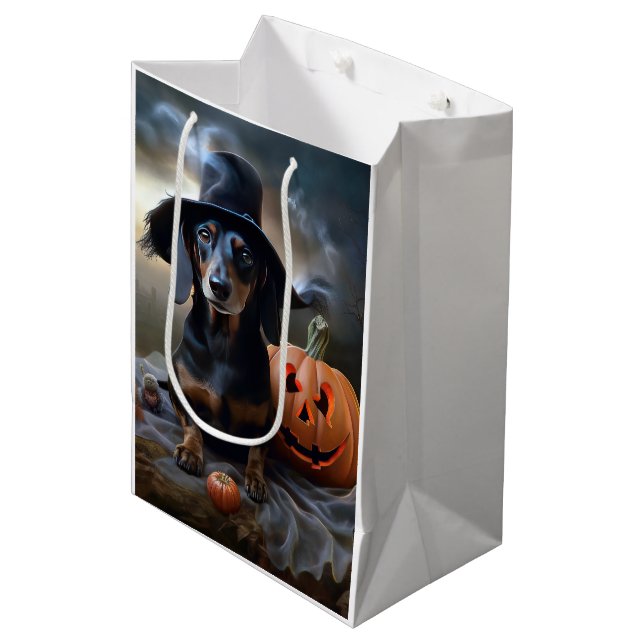 Dackel Halloween Beängstigend Mittlere Geschenktüte (Vorderseite Schrägansicht)