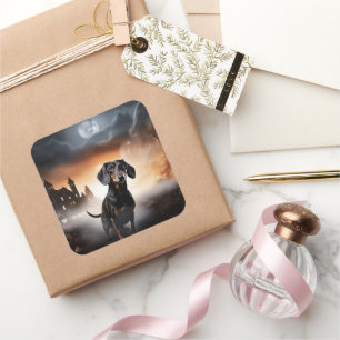 Dackel Halloween Beängstigend Quadratischer Aufkleber