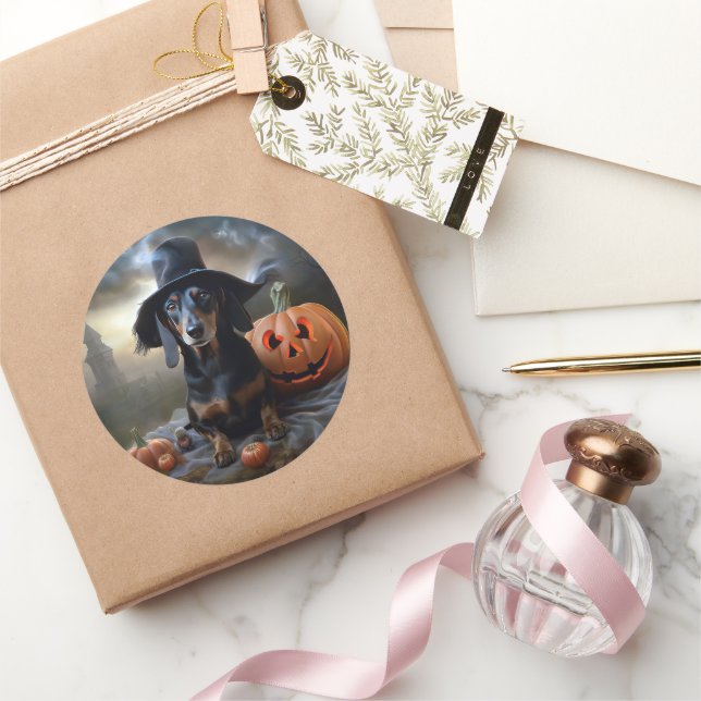 Dackel Halloween Beängstigend Runder Aufkleber (Schenken)