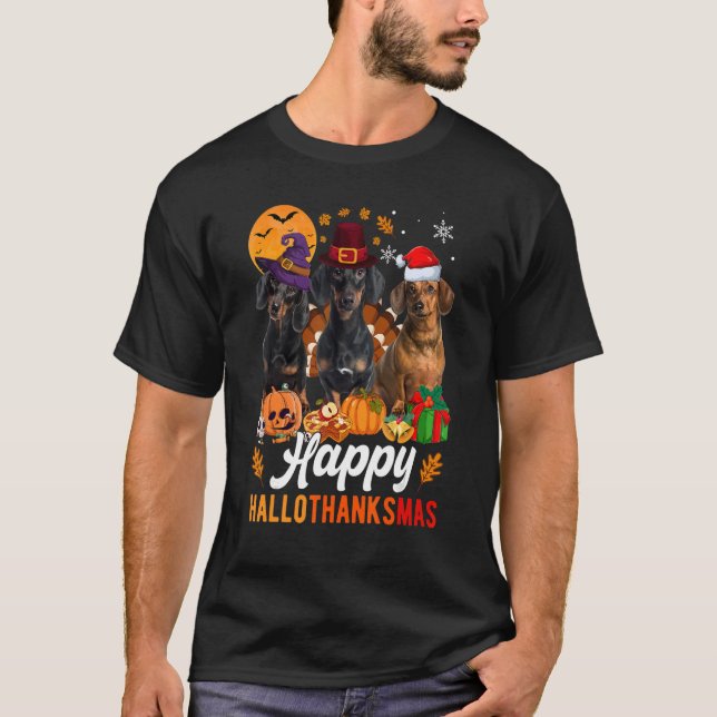 Dackel Halloween Erntedank Weihnachtsfeiertag T-Shirt (Vorderseite)