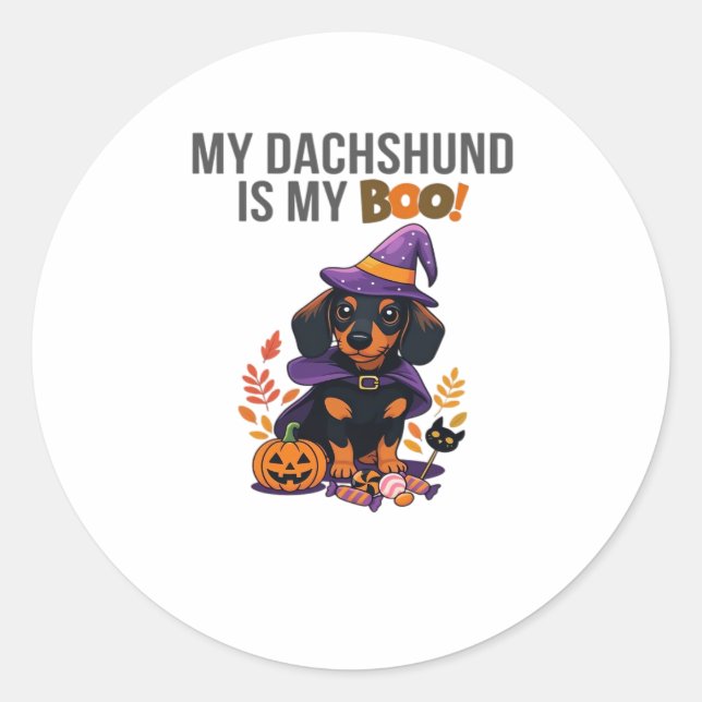 Dackel Halloween Kostüm Meine Dackel ist mein Bo Runder Aufkleber (Vorderseite)