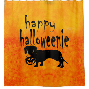 Dackel Halloween orange und schwarz Duschvorhang