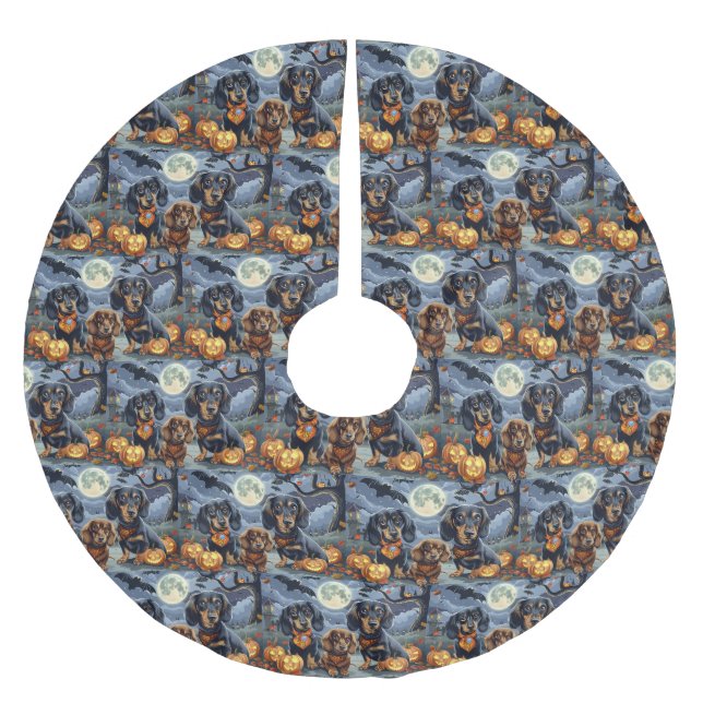 Dackel Halloween Spooky Polyester Weihnachtsbaumdecke (Vorderseite)