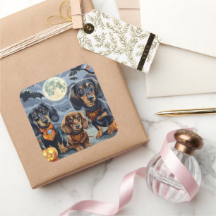 Dackel Halloween Spooky Quadratischer Aufkleber