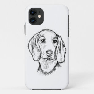 Dackel handgezeichnete Skizze schwarz weiß Welpe H Case-Mate iPhone Hülle