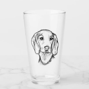Dackel handgezeichnete Skizze schwarz weiß Welpe H Glas