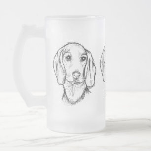 Dackel handgezeichnete Skizze schwarz weiß Welpe H Mattglas Bierglas