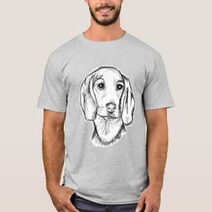 Dackel handgezeichnete Skizze schwarz weiß Welpe H T-Shirt
