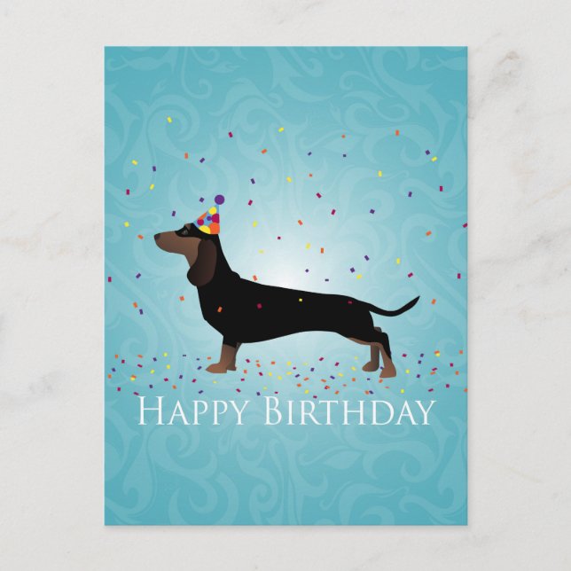 Dackel Happy Birthday Design Postkarte (Vorderseite)