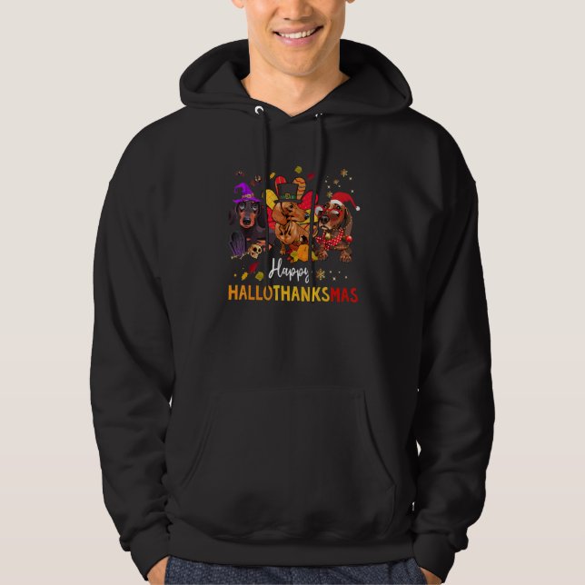 Dackel Happy Hallothanksmas Halloween Thanksgiv Hoodie (Vorderseite)