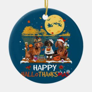 Dackel Happy Hallothanksmas Halloween Thanksgiv Keramik Ornament