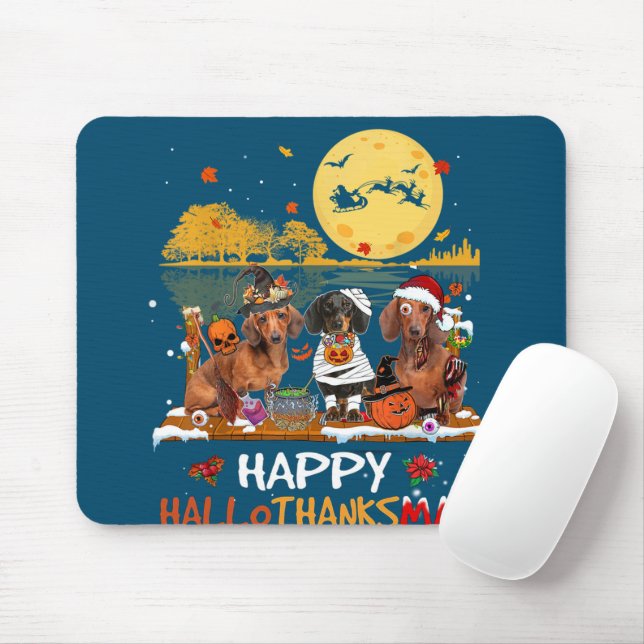 Dackel Happy Hallothanksmas Halloween Thanksgiv Mousepad (Mit Mouse)