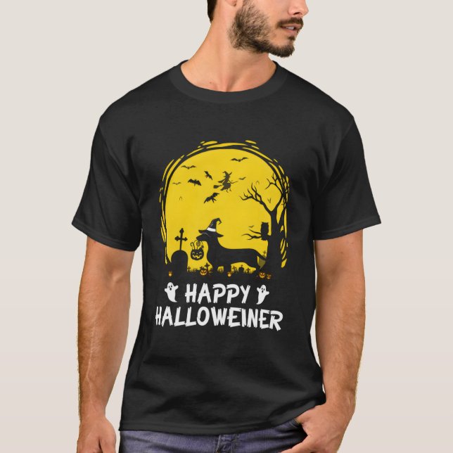 Dackel Happy Halloweiner Funny Halloween Hunde L T-Shirt (Vorderseite)