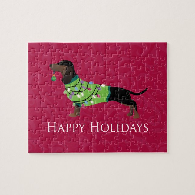 Dackel Happy Holidays Design Puzzle (Horizontal)