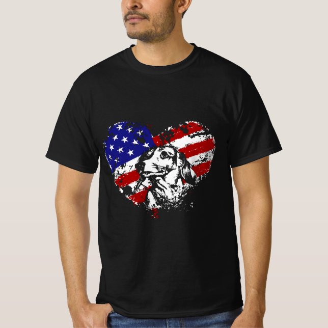 Dackel Heart American Flag 4. Juli Hunde Liebe T-Shirt (Vorderseite)