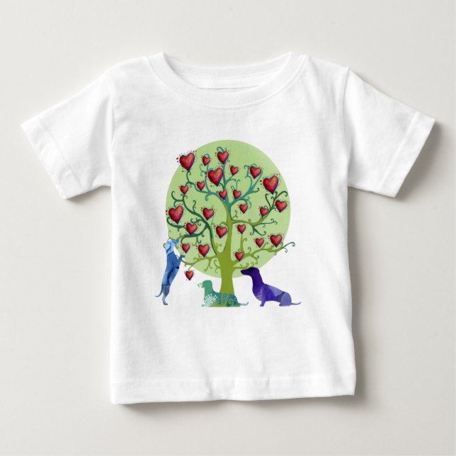 Dackel Hearts Garden Art Fine Jersey T - Shirt (Vorderseite)