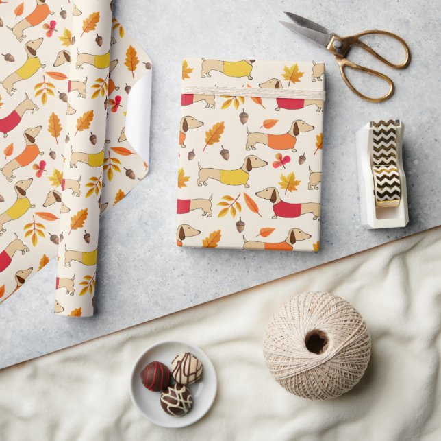 Dackel Herbstfallsaison - Wrapping Paper Geschenkpapier (Kunsthandwerk)