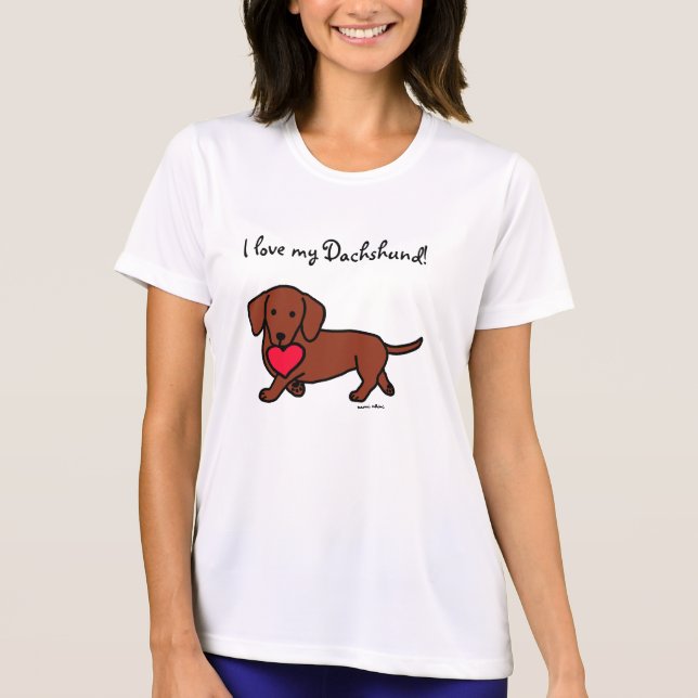 Dackel Herz Valentine Cartoon Tshirt (Vorderseite)