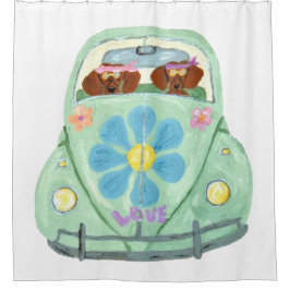 Dackel-Hippies im Blumen-Liebe-Mobile Duschvorhang