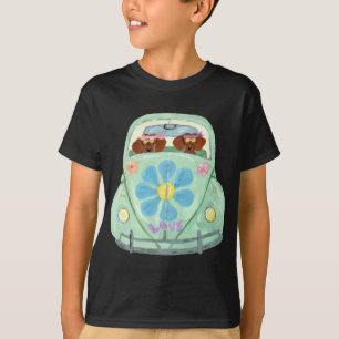 Dackel-Hippies in ihrem Blumen-Liebe-Mobile T-Shirt