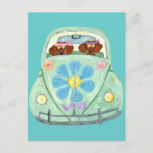 Dackel Hippies in ihrer Blume Liebe Mobile Postkarte