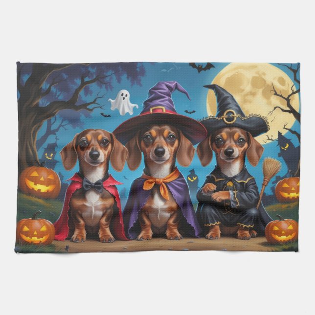 Dackel Hogs Pumpkin Halloween Funny Geschirrtuch (Horizontal)