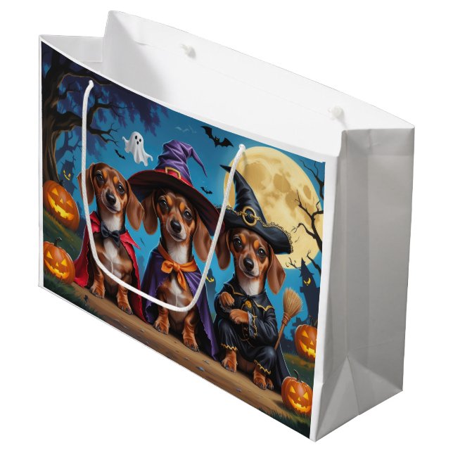 Dackel Hogs Pumpkin Halloween Funny Große Geschenktüte (Vorderseite Schrägansicht)